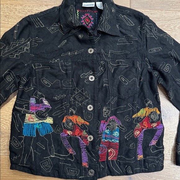 Chico’s Embroidered Boho Jacket Black Artistic Tribal Statement Piece size 0 - Picture 9 of 11